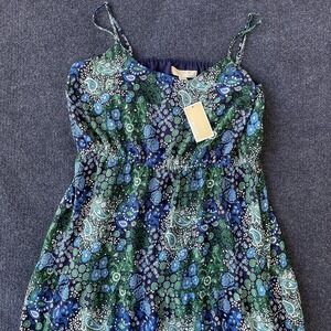 Michael Kors Dress Womens XL Blue Green Paisley Maxi Spaghetti Strap Boho New
